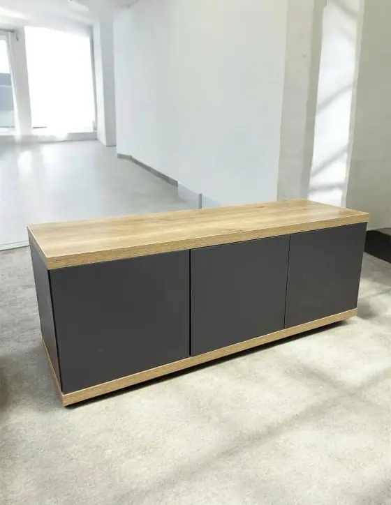 Meuble Bas de Rangement & Présentation 3 Portes Chêne & Anthracite